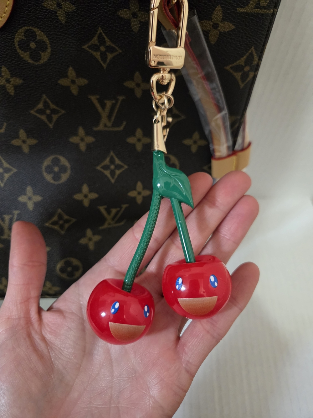 Red and Green Cherry Bag Charm - Picture 2 of 5